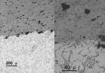 Al coating at steel interface.
